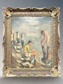 * Hoffman : Two men bathing at the water's edge, oil on board, 43 cm x 55 cm.