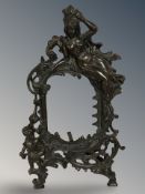 An Art Nouveau style brass easel picture frame, height 34 cm.