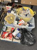 A pallet of hardware, screws, door fixings, brass, extension cable,