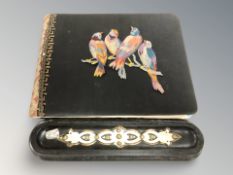 A Victorian ebony pen stand, a silver thimble (maker WNM,