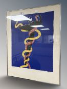 Continental School : Figure and two serpents, colour print,