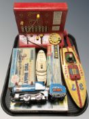 Vintage tin plate and other toys including Triang, long range clockwork boat, tug boat,