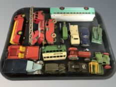 Vintage tin plate and die cast vehicles including fire engine,
