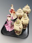 A group of Aynsley Orchard Gold vases and covers and Coalport figure 'Special Day',