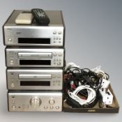 A Denon four piece hifi system with leads