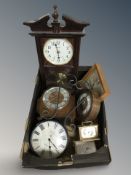 A box of clocks, oak mantel clock,