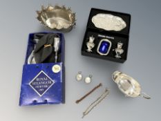 Two continental silver fob watches, together with silver plated items,