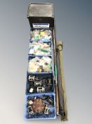 A large group of fishing related items including rods, reels,