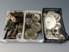 Three crates of ornaments, ceramics,