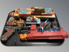 Vintage toys including Luger pistol,