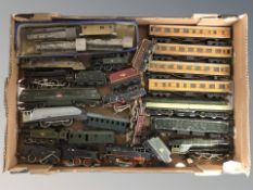 A group of die cast locomotive items, engines, carriages,