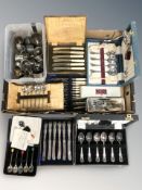 A group of cutlery, boxed tea spoons,
