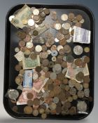 A large group of coins, Continental bank notes,