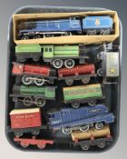 Tin plate railway items including clockwork trains,