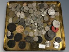 A group of antique and later coins, copper cartwheel penny, etc.