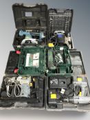 Five boxed hand tools including router,