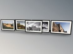 Five photographic prints of Northumberland castles including Aydon Castle,