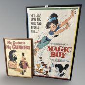 An advertising poster - Magic Boy by Toei 67 cm x 104 cm together with a Guinness poster