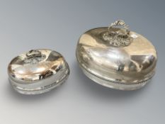 Two Sheffield plate food warmers / covers, largest 48 cm x 40.5 cm.