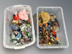 Two crates of toys, plastic figures,