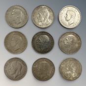 Nine 1935 and 1937 crowns,