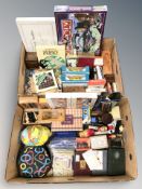 Two boxes of playing cards, dominoes, Criterion series chess pieces in box,