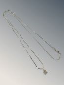 A 9ct white gold necklace with square cut diamond pendant CONDITION REPORT: Gross 4.