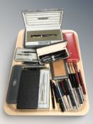A large group of pens including Parker Duo-fold,