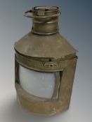 A brass ship's reproduction starboard lamp