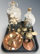A model boat in bottle, brass wares,