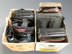 Two boxes of satchels, cases, brief cases,