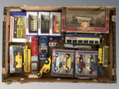A group of die cast model vehicles, Dinky, die cast replicas, buses, etc.