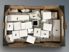 A box of empty retail jewelers packaging.