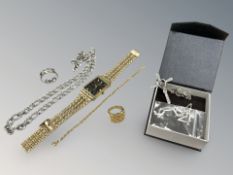 A Gent's Accurist wristwatch together with stainless chain, gold plated chain (Af),