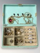 A small jewellery box containing dress rings, earrings, pendant, etc, some pieces marked 925.