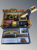 A box containing a quantity of model railway items including track, Hornby items,
