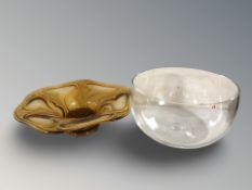 A Finnish glass bowl together with an amber glass flower bowl