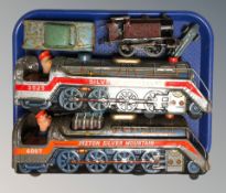 A group of die cast toys including with Silver Mountain locomotives,
