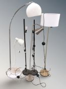 Six various standard lamps.