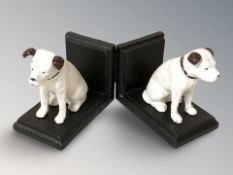 A pair of cast iron HMV dog bookends, height 12 cm.