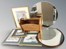A magazine rack, mirrors,
