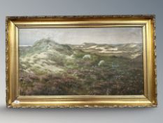 Danish School : Sheep by sand dunes, oil on canvas, 96 cm x 52 cm.