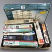 A group of scale modelling kits including Revell, Matchbox, Airfix, etc.