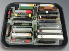 A group of Del Prado die cast locomotives on plastic plinths.