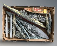 A quantity of scale model battleships, passenger ships, etc.