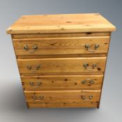 A modern pine four drawer chest, 76 cm x 46 cm x 85 cm.