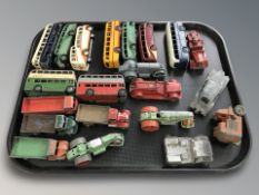 A group of die cast Dinky buses, further vehicles, steam rollers, etc.