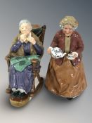 Two Royal Doulton figures 'A Stitch in Time' HN2352 and 'Teatime' HN2255.
