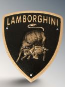 A cast iron Lamborghini plaque, height 22 cm.