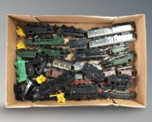 A quantity of die cast locomotives, carriages and other rolling stock.